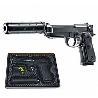 Играчка метален пистолет със съчми и заглушител BERETTA